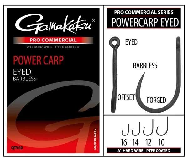 Гачок безбородий Gamakatsu Coarse Pro-C PowerCarp Eyed A1 PTFE BL 16