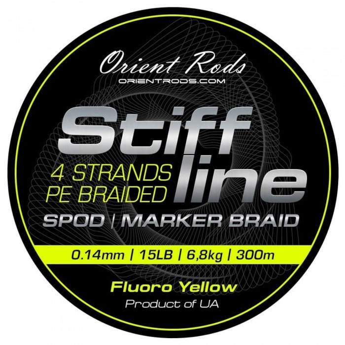 Шнур Orient Rods Stiff Line Spod / Marker Braid, 0,14mm 15lb 6,8kg 300m Fluo Yellow