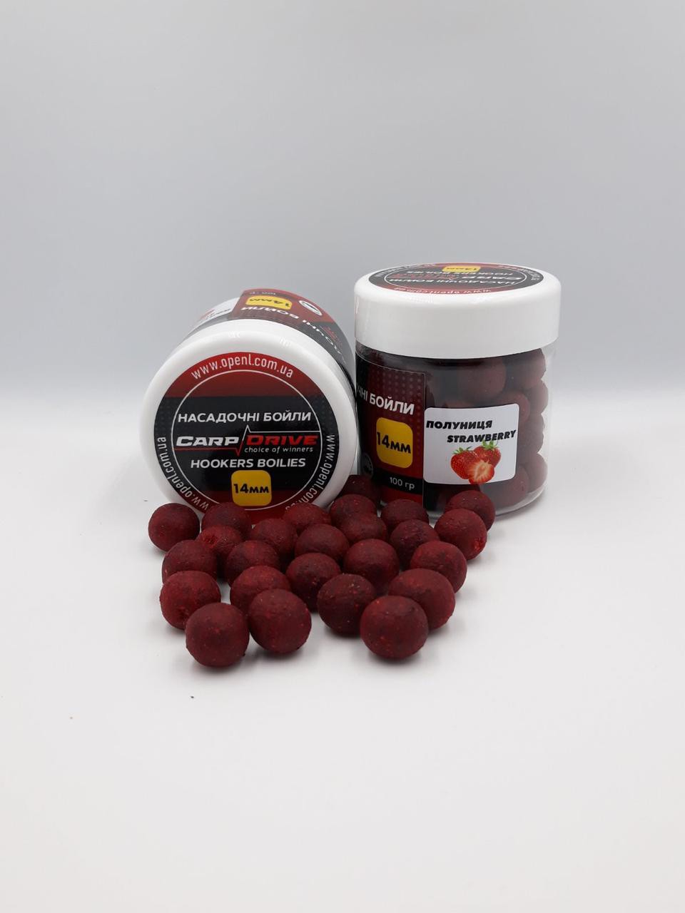 Насадкові бойли 14мм, варені бойли, бойли Полуниця (Strawberry) 14мм 100г