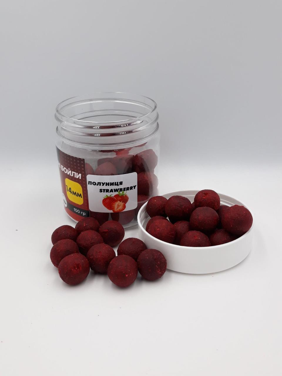 Насадкові бойли 14мм, варені бойли, бойли Полуниця (Strawberry) 14мм 100г