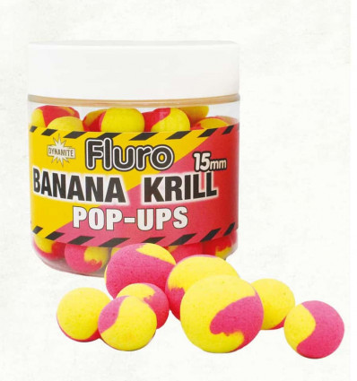 Плавальні бойли Dynamite Baits Krill & Banana Fluro Two Tone Pop-Ups 15mm