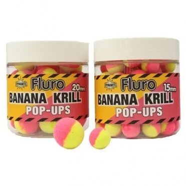 Плавальні бойли Dynamite Baits Krill & Banana Fluro Two Tone Pop-Ups 15mm