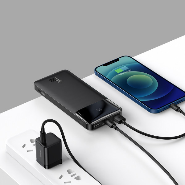 Повербанк Baseus Bipow Digital Display 10000mAh 15W 3A 2USB + Type-C Черный