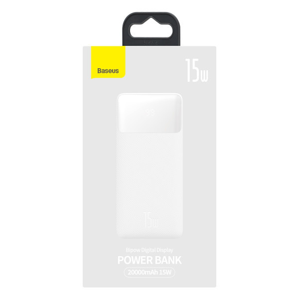 Повербанк Baseus Bipow Digital Display 20000mAh 15W 3A 2USB + Type-C Белый