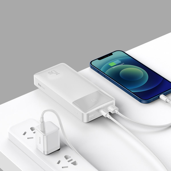 Повербанк Baseus Bipow Digital Display 20000mAh 15W 3A 2USB + Type-C Белый