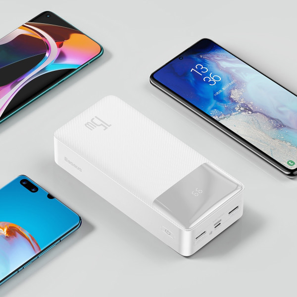 Повербанк Baseus Bipow Digital Display 30000mAh 15W 3A 2USB + Type-C Белый