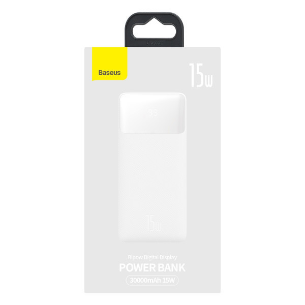 Повербанк Baseus Bipow Digital Display 30000mAh 15W 3A 2USB + Type-C Белый