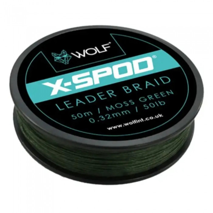 Шок лидер Wolf X-SPOD Braided Shockleader Green 0.32mm 50lb/50m