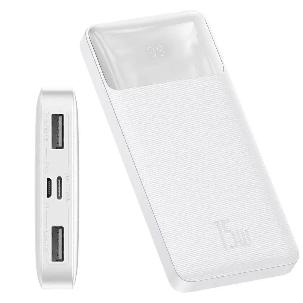 Повербанк Baseus Bipow Digital Display 10000mAh 15W 3A 2USB + Type-C Белый
