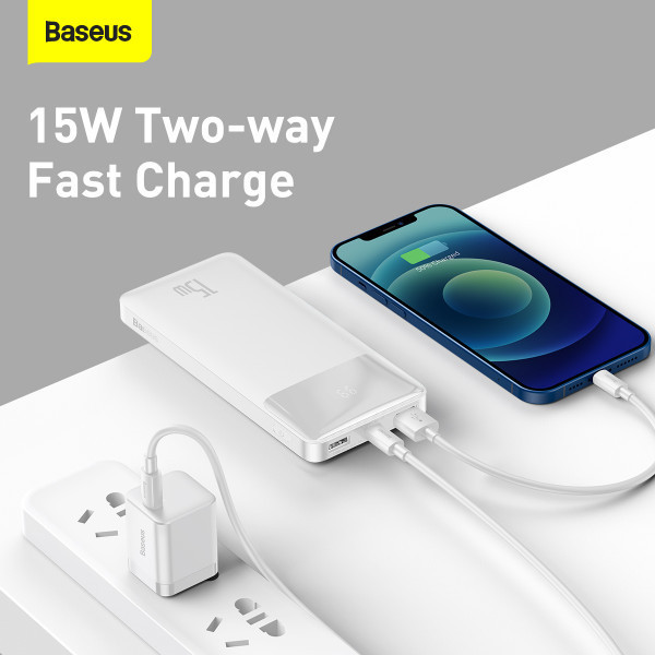 Повербанк Baseus Bipow Digital Display 10000mAh 15W 3A 2USB + Type-C Белый