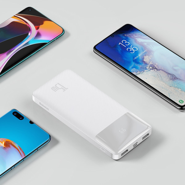 Повербанк Baseus Bipow Digital Display 10000mAh 15W 3A 2USB + Type-C Белый