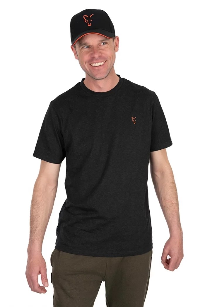 Футболка Fox Collection T-Shirt Black Marl Orange Logo