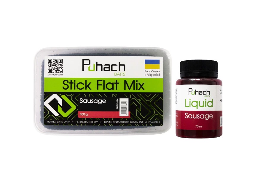 Набір Puhach Baits Stick Flat Mix + Liquid 70 ml Sausage (Ковбаски)