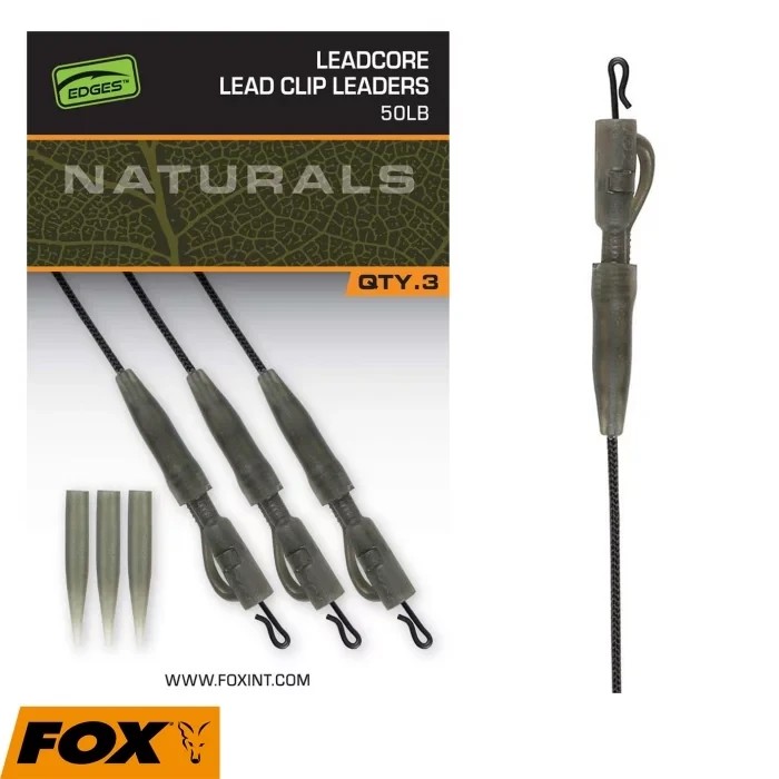 Готове оснащення безпечна кліпса Fox Egdes Naturals Leadcore Power Grip Lead Clip Leaders 75cm 50lb