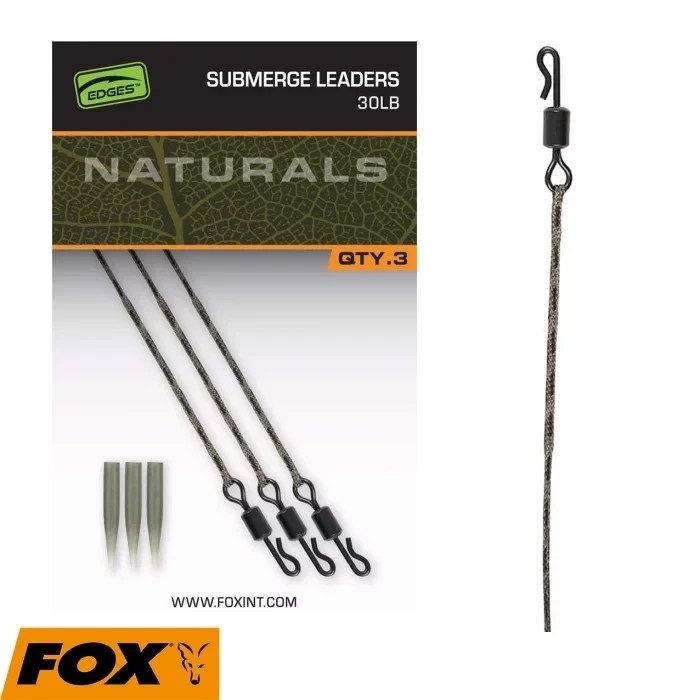 Готовий лідкор з вертлюгом Fox Egdes Naturals Submerged Leaders 3шт 75cm 30lb