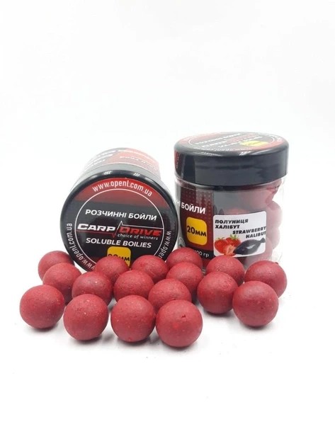 Розчинні насадкові бойли Carp Drive 20мм 100г Полуниця Халібут/Strawberry-Halibut
