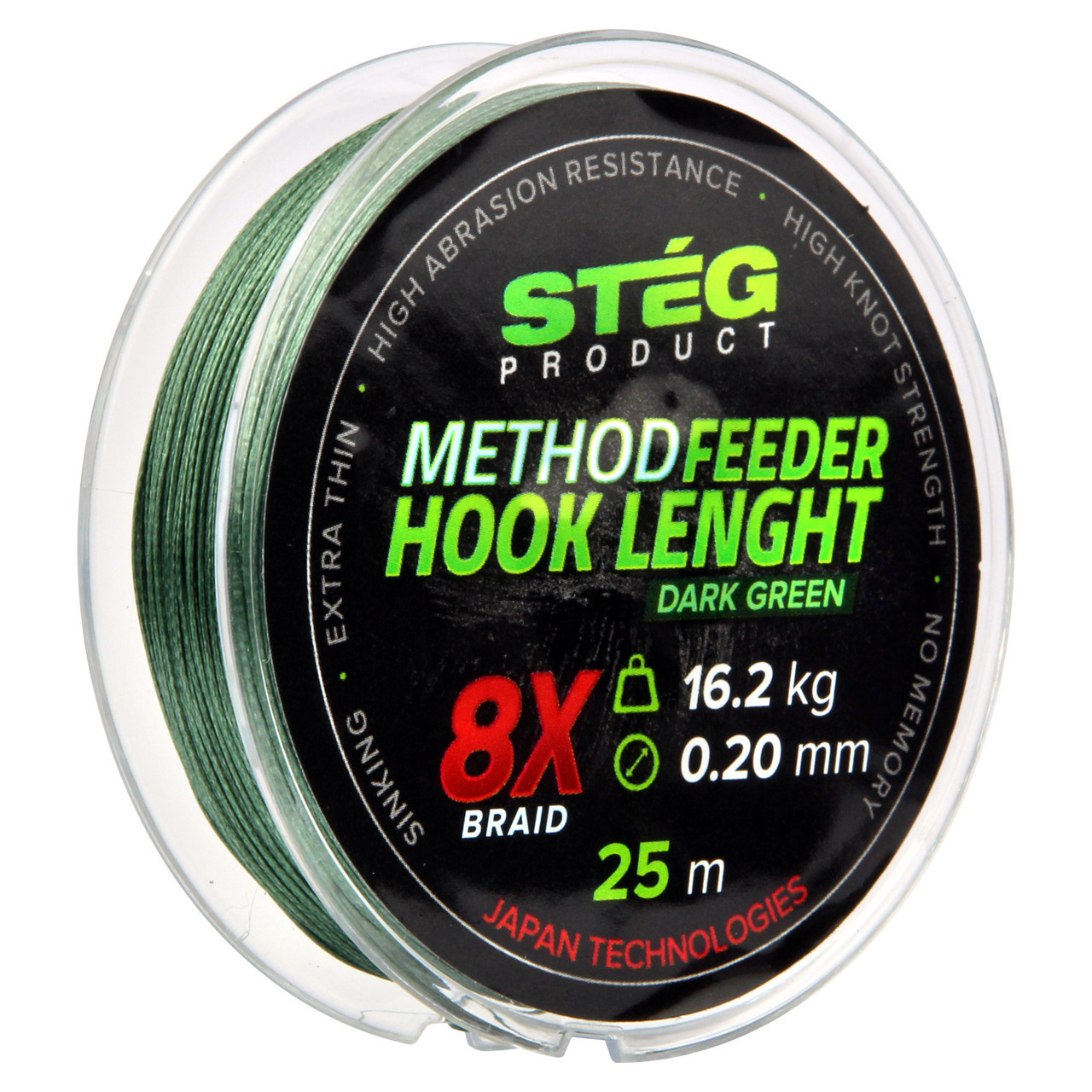 Повідцевий шнур Steg Method Feeder Hook Length 8X 25m Green 0.10мм