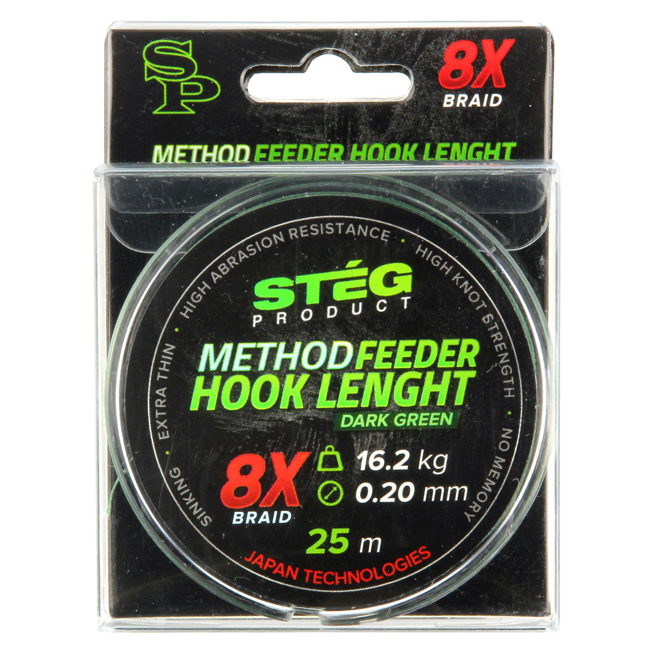 Повідцевий шнур Steg Method Feeder Hook Length 8X 25m Green 0.10мм