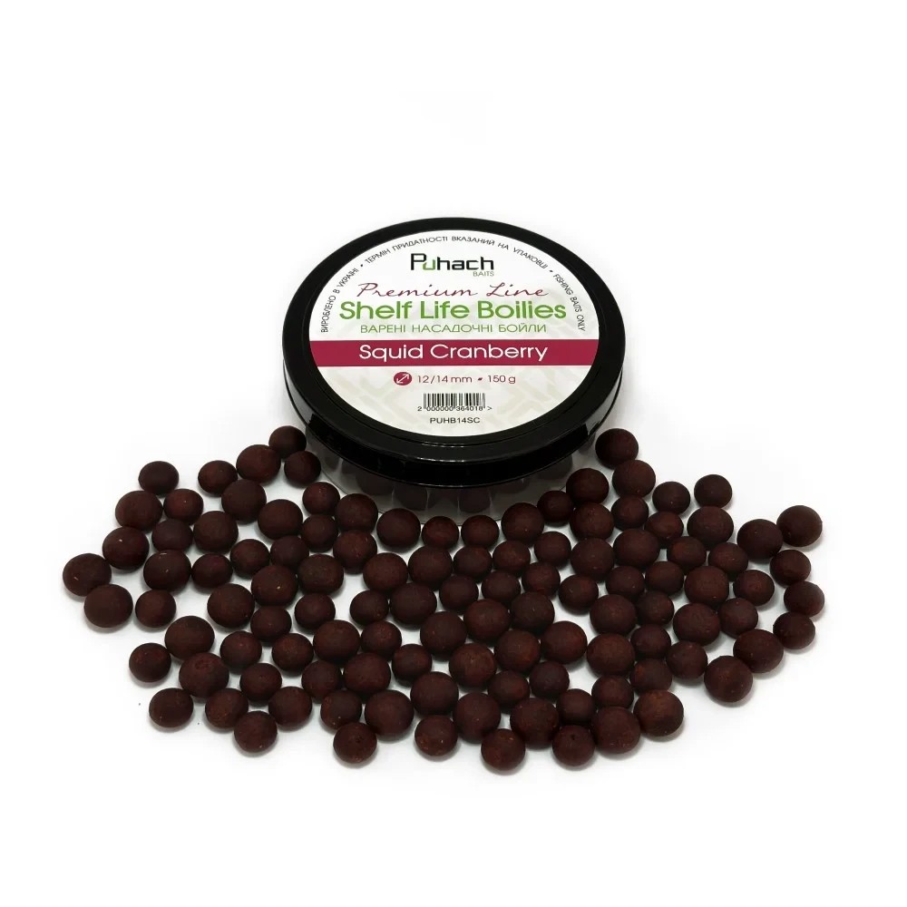 Варені насадочні бойли Puhach Baits Premium Line Shelf Life Boilies 12/14 mm Squid Сranberry