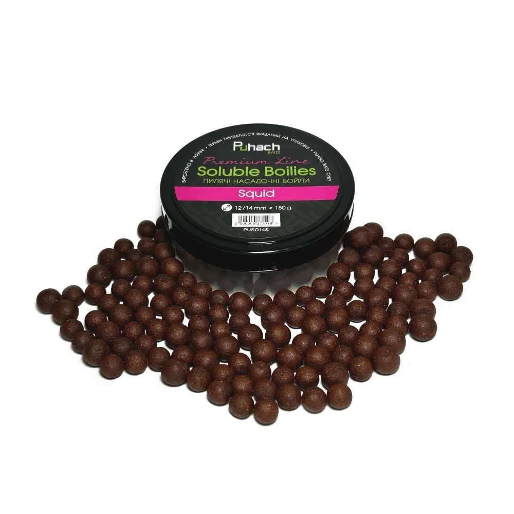 Пилячі насадочні бойли Puhach Baits Premium Soluble Boilies 16/20 mm - Squid (Кальмар)