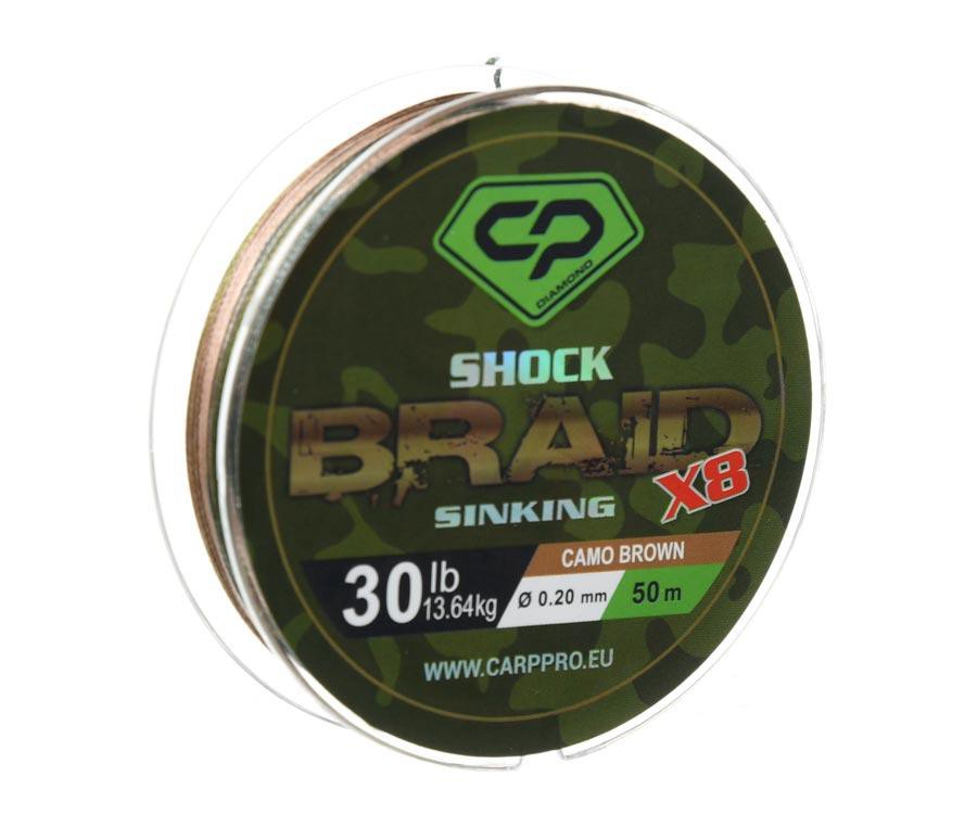 Шок-лідер Carp Pro Diamond Shock Braid PE X8 30lb 50м 0.20мм Camo Brown