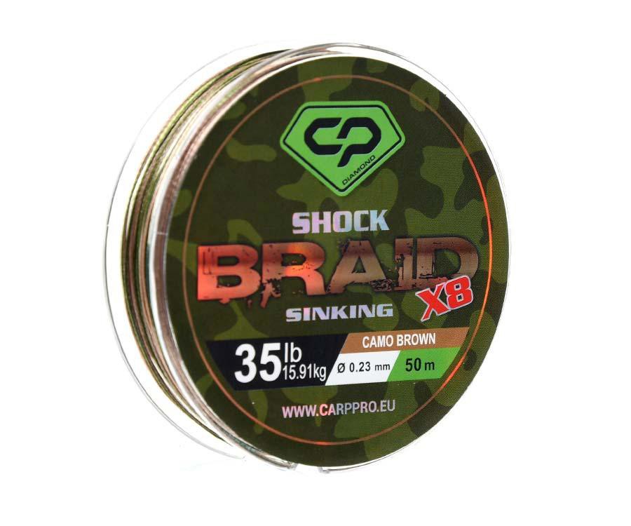 Шок-лідер Carp Pro Diamond Shock Braid PE X8 35lb 50м 0.23мм Camo Brown