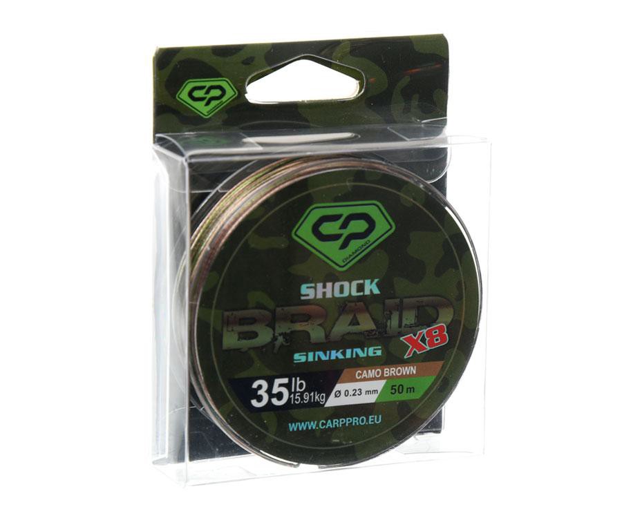 Шок-лідер Carp Pro Diamond Shock Braid PE X8 35lb 50м 0.23мм Camo Brown