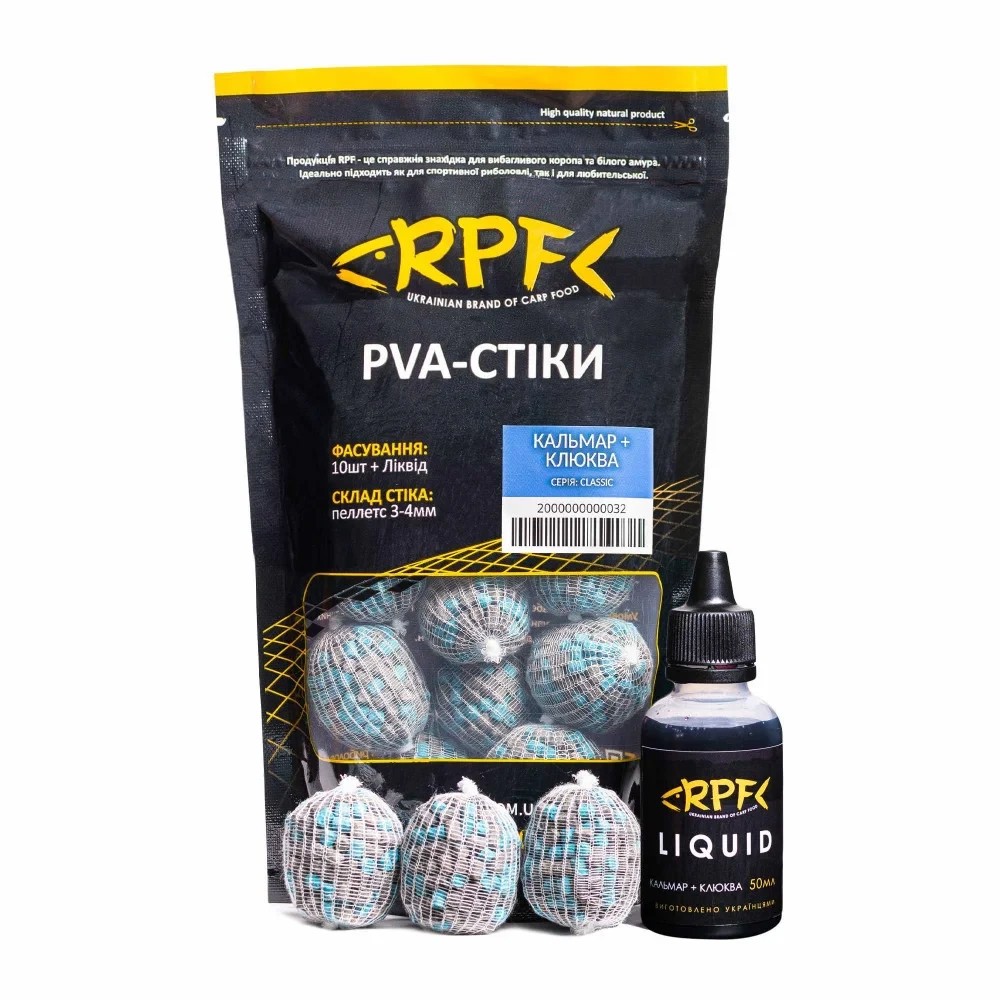 Готові ПВА стіки RPF Кальмар & Журавлина + 50мл Ліквіду 3-4mm