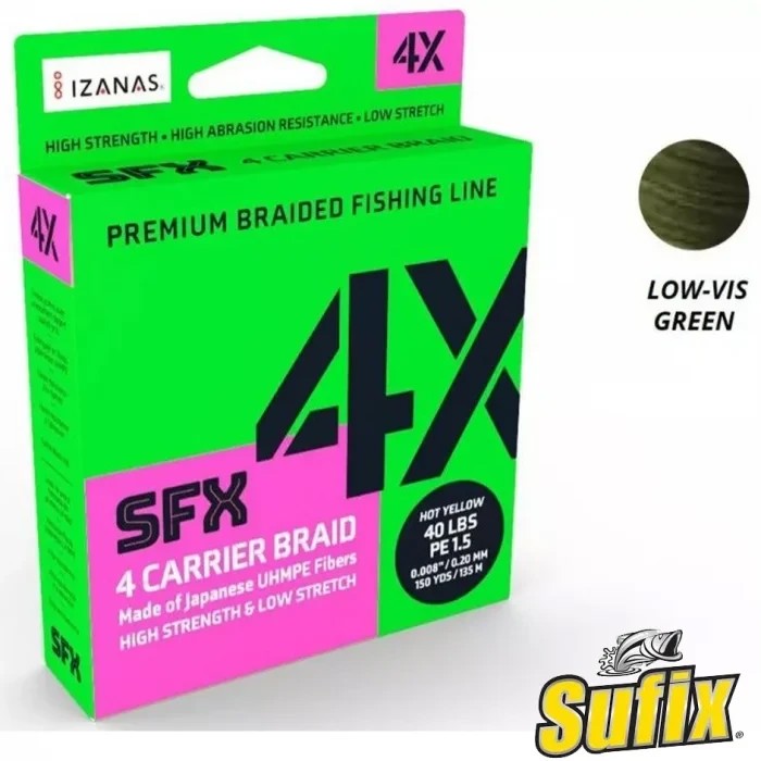 Шок лідер Sufix 4X Lo Vis Green 28,5mm 18kg 40lb 135m