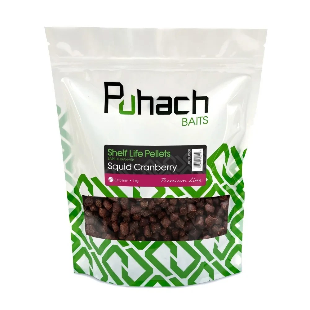 Варені гранули Puhach Baits Premium Line Shelf Life Pellets 12/14 mm 1 kg Кальмар/Журавлина