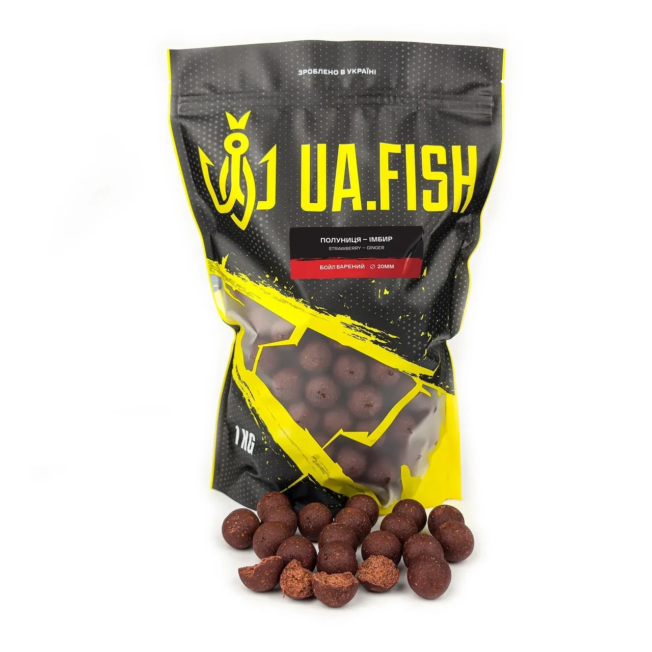 Бойли розчинні Українська Рибалка Полуниця - Імбир 24mm 1kg