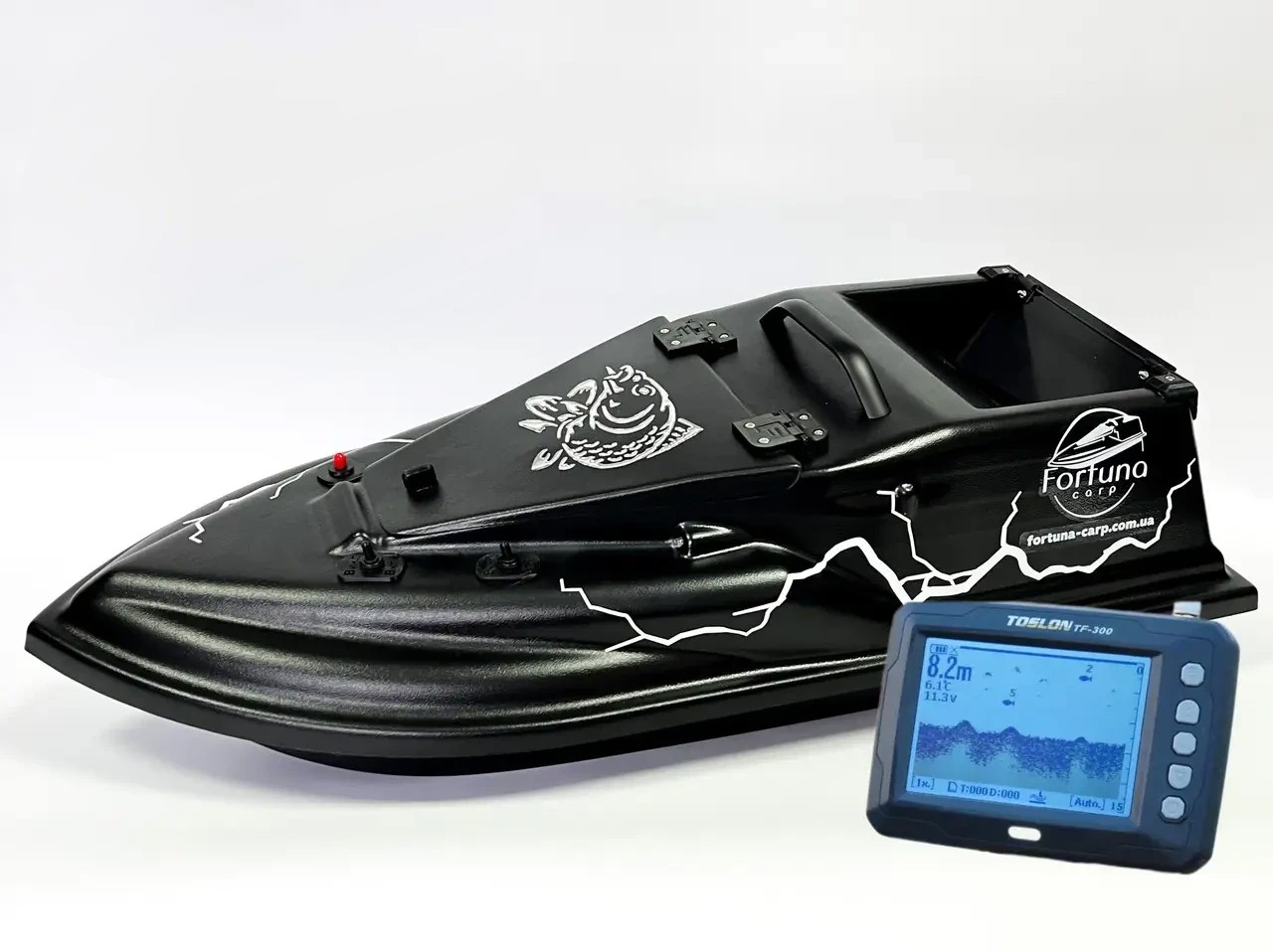 Прикормочный кораблик Фурия Шторм с GPS Fortuna-X и эхолотом Toslon TF300