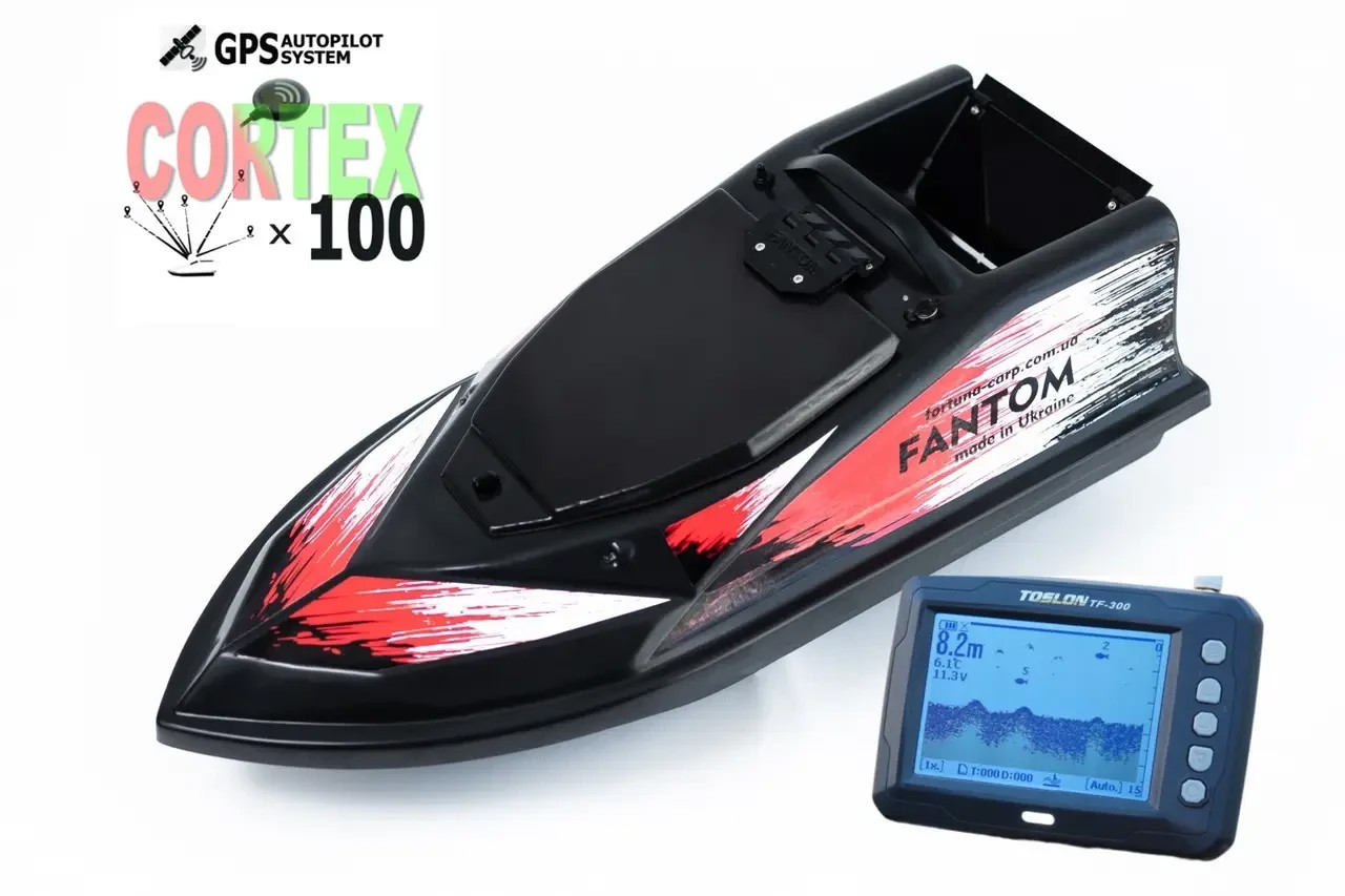 Кораблик для підгодовування Фантом Модерн з ехолотом Toslon300 та GPS автопілотом Черный с красными наклейками