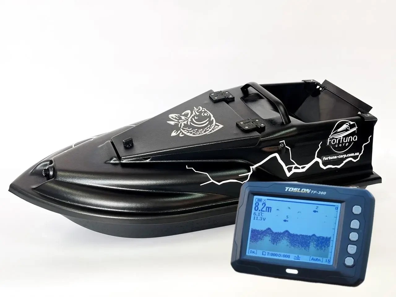 Прикормовий кораблик Фурія Ф'южн з GPS (Maxi Cortex) і лунотом Toslon TF300 Чорний