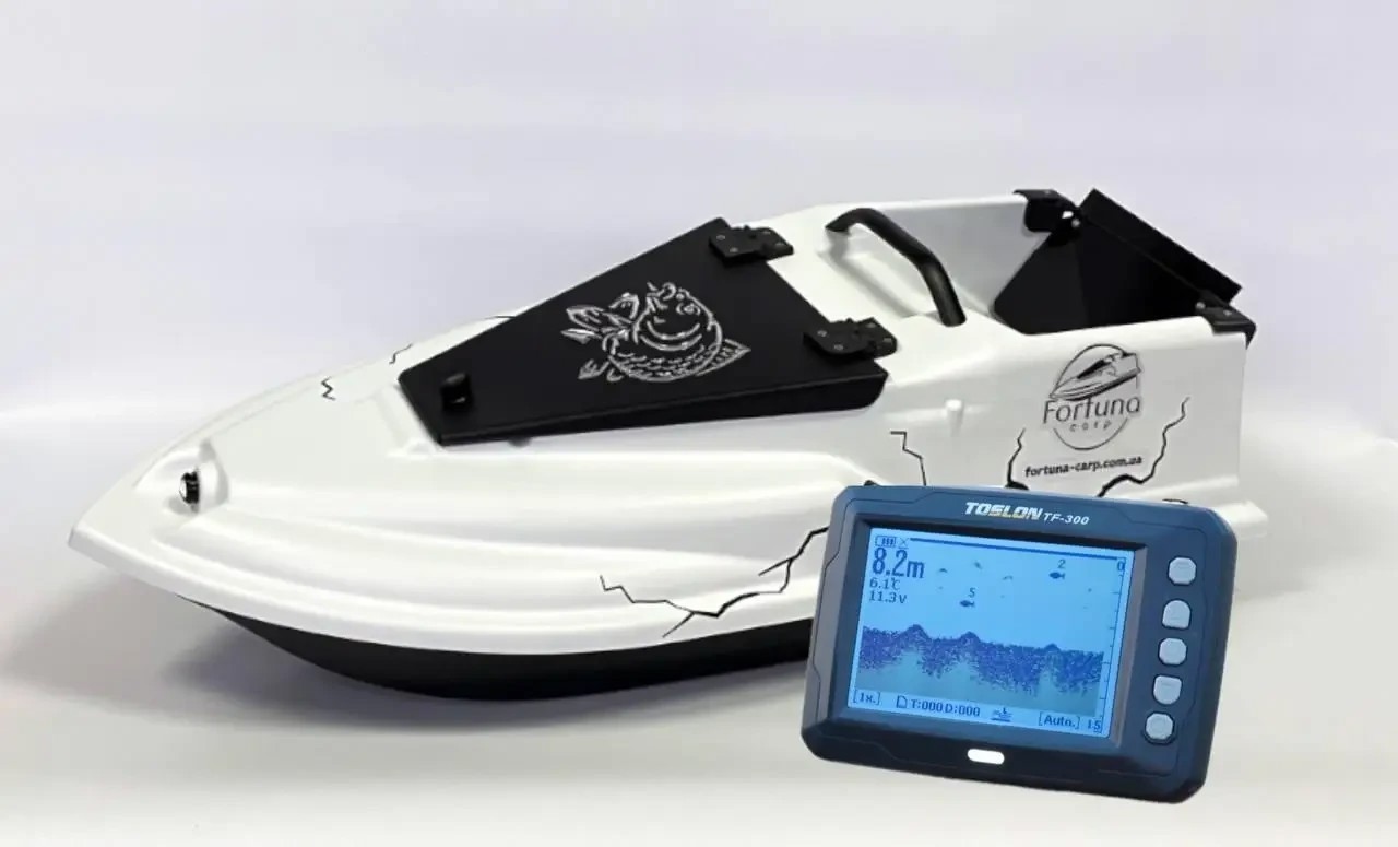 Прикормовий кораблик Фурія Ф'южн з GPS (Maxi Cortex) і лунотом Toslon TF300 Білий