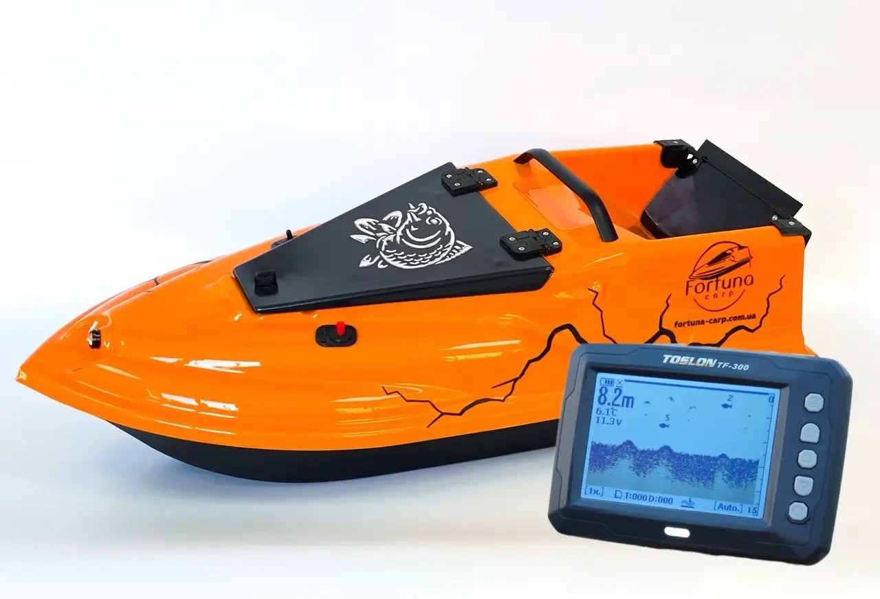 Прикормовий кораблик Фурія Ф'южн з GPS (Maxi Cortex) і лунотом Toslon TF300 Жовтогарячий