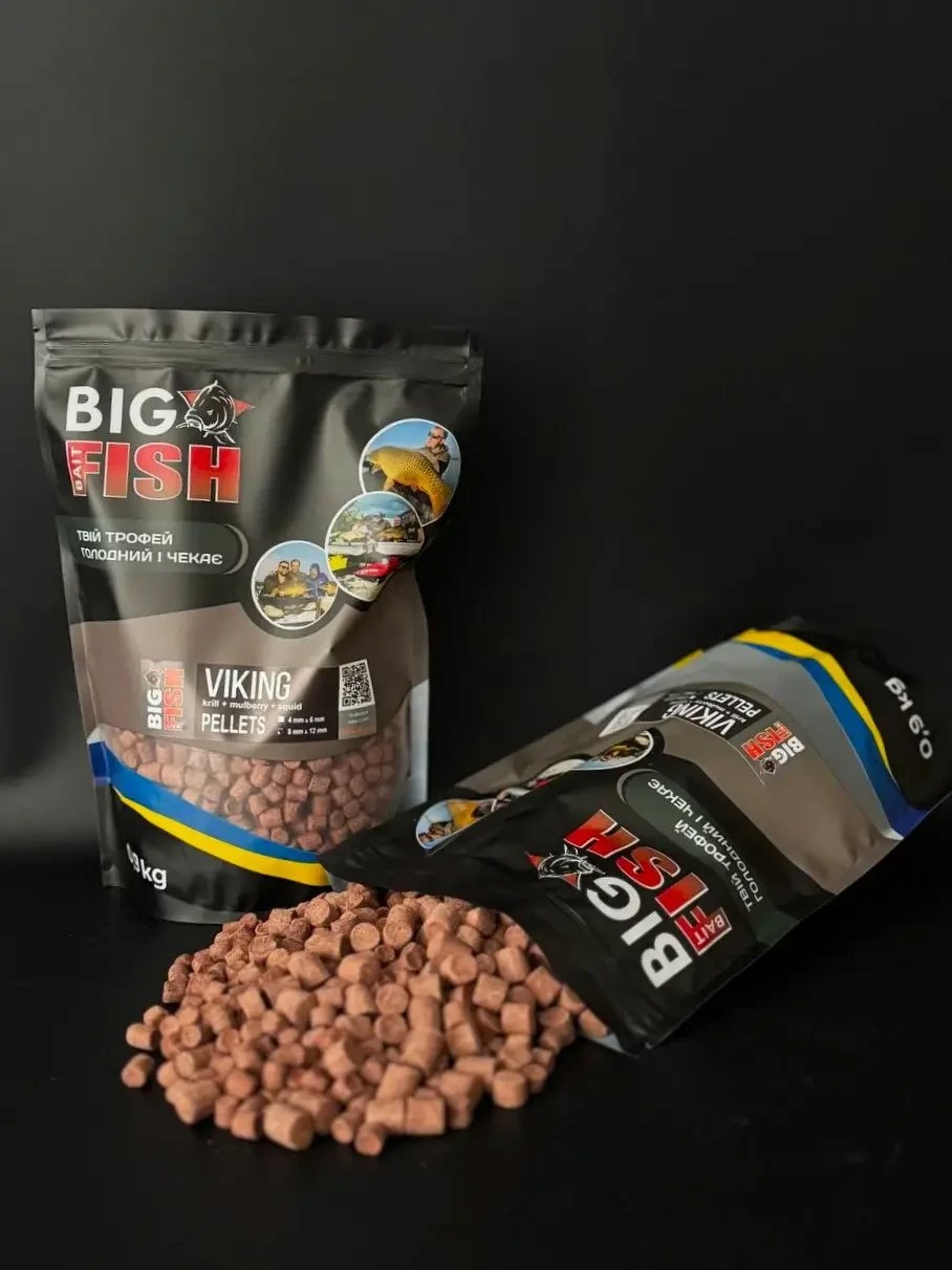 Пелетс Big fish VIKING krill mulberry squid Premium Pellets мікс 8-12мм