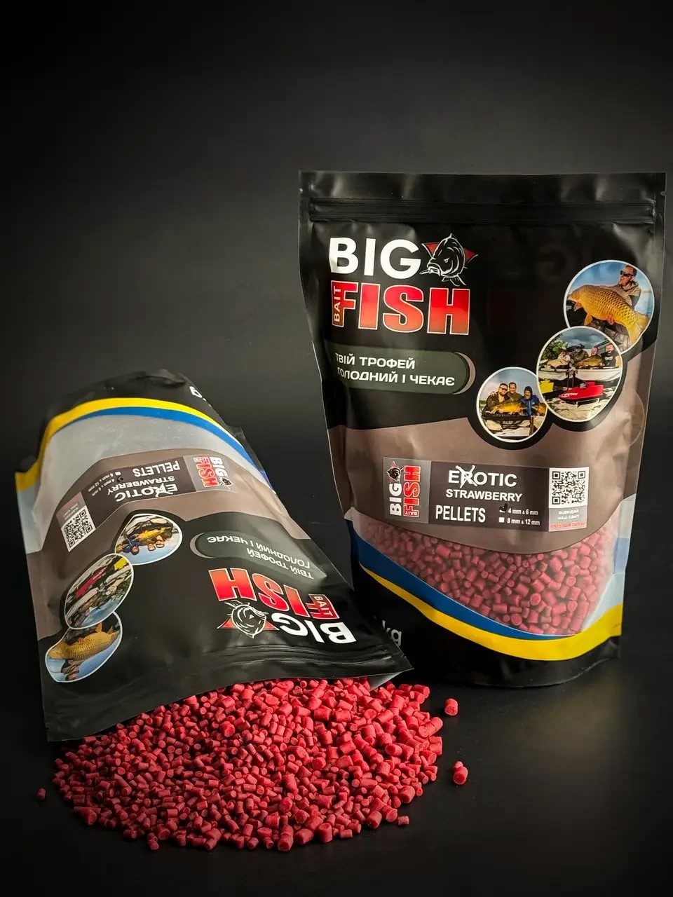 Пелетс Big fish Exotic Strawberry суниця полуниця Premium Pellets мікс 8-12мм