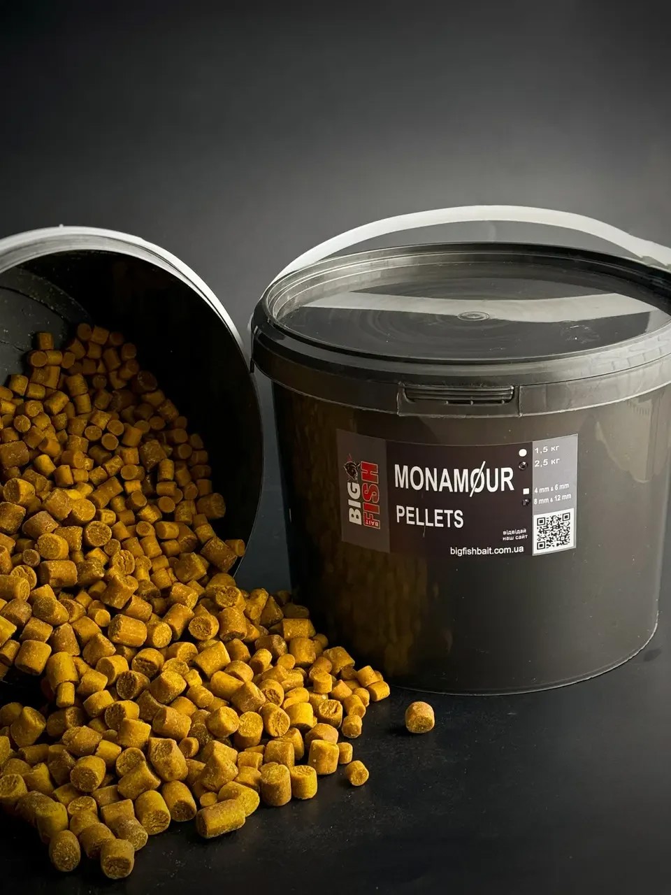 Пелетс Big fish monAmur фірмовий солодкий аромат Premium Pellets мікс 8-12мм відро 1,5 кг