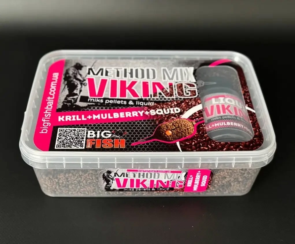Метод мікс + ліквід Big fish VIKING krill, mulberry, squid криль, шовковиця, кальмар 400 гр