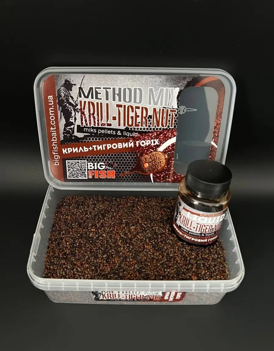 Метод мікс + ліквід Big fish Krill Tiger Nut криль тигровий горіх 400 гр