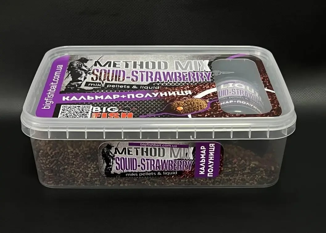 Метод мікс + ліквід Big fish Squid Strawberry кальмар полуниця 400 гр