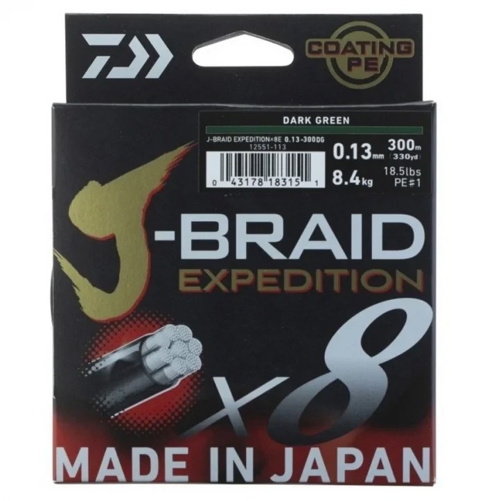 Плетений шнур Daiwa J-Braid Expedition X8E Dark Green 0.16мм 10 kg 150м