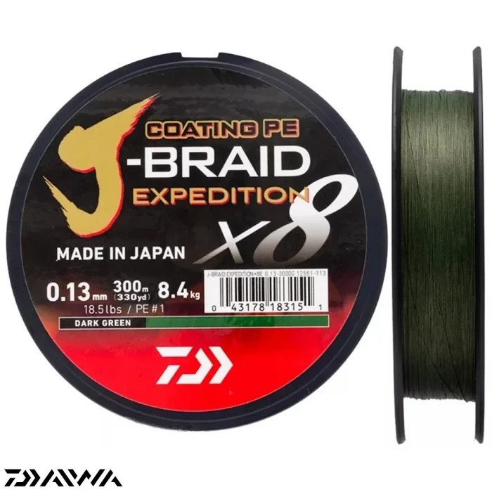 Плетений шнур Daiwa J-Braid Expedition X8 Dark Green 0,32mm 31kg 300 m