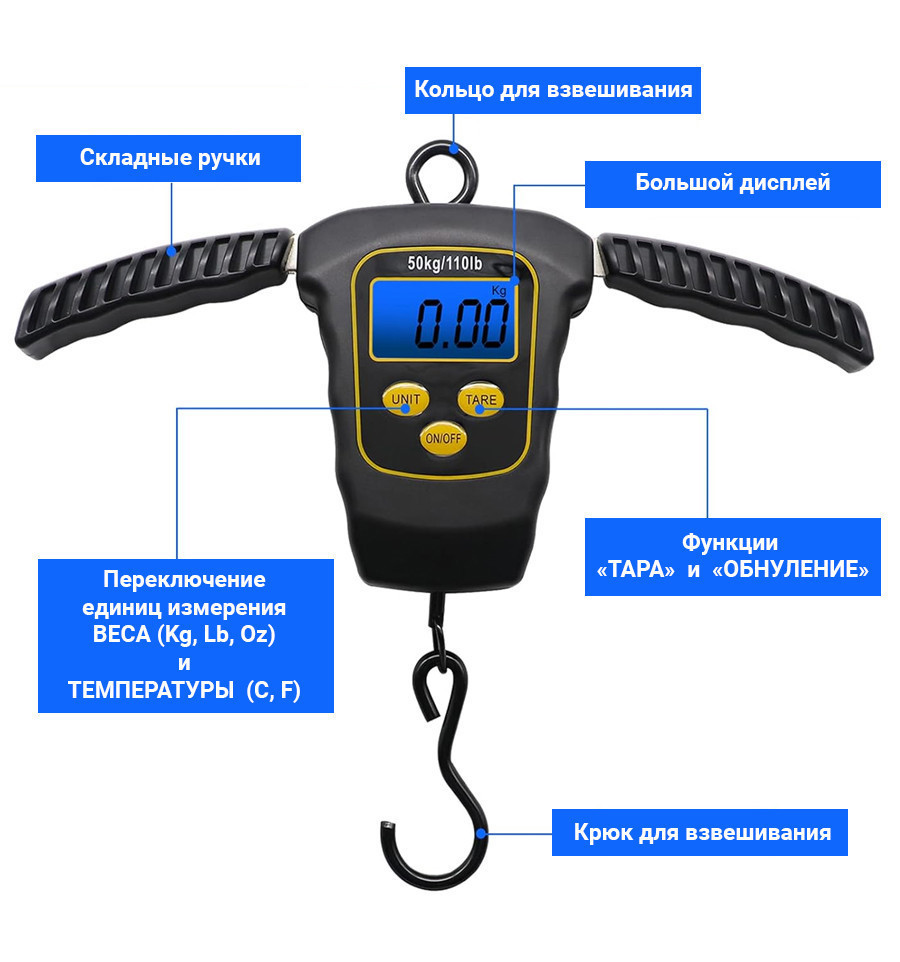Електронні рибальські ваги із розсувними ручками World4Carp T-Line Sliding Digital Scales, 50kg