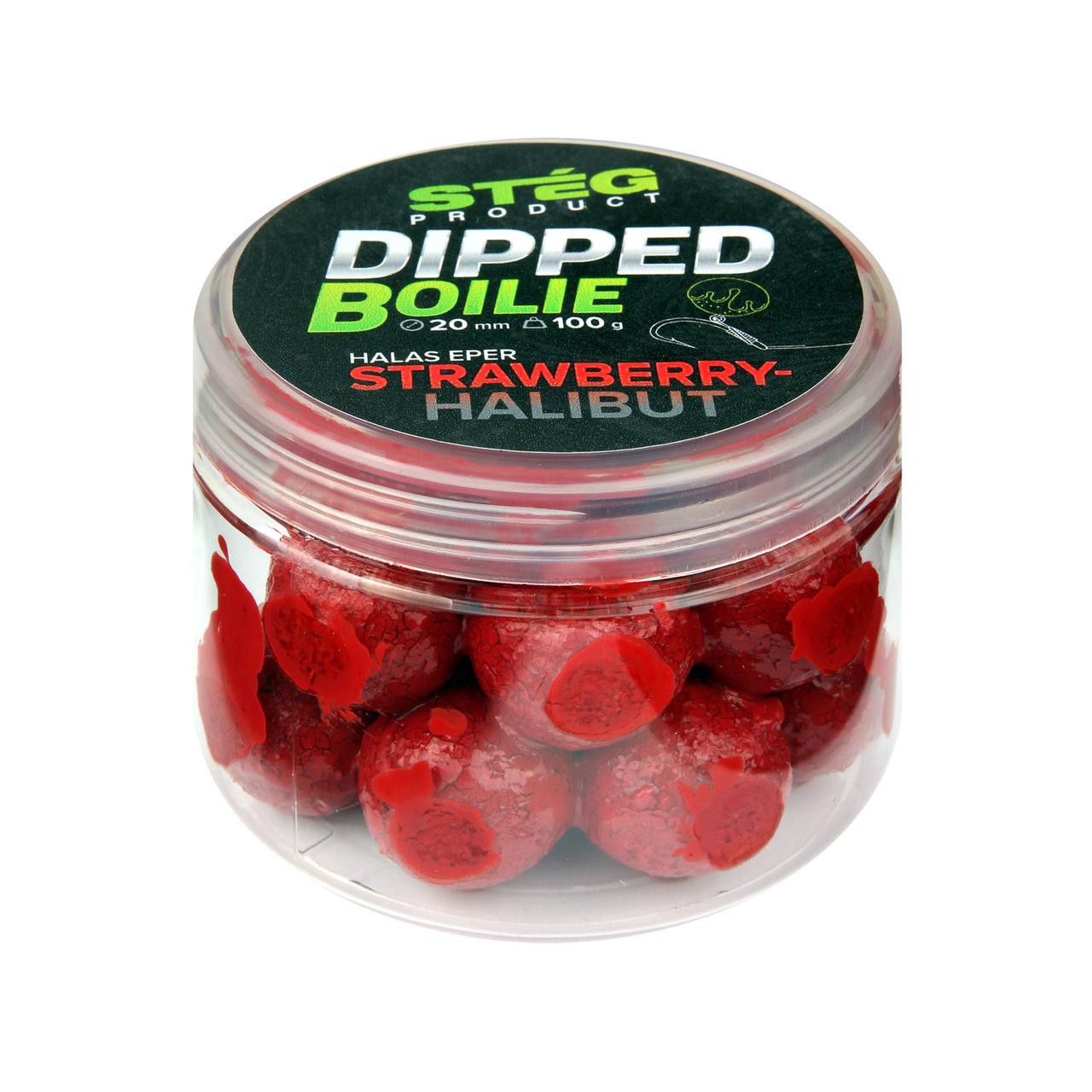 Бойли насадочні Steg Dipped boilie 100g 20mm Strawberry-Halibut