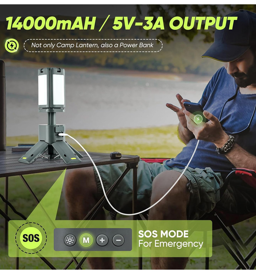 Ліхтар з Power Bank 14000 mAh із перезарядкою телескопічний 6000 lm